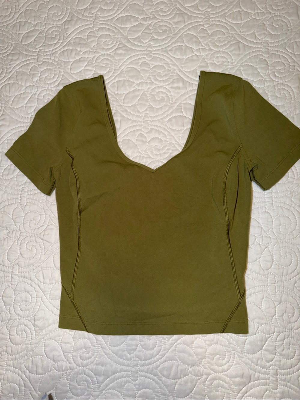 Lululemon Olive V-Neck Short Sleeve Women's Top